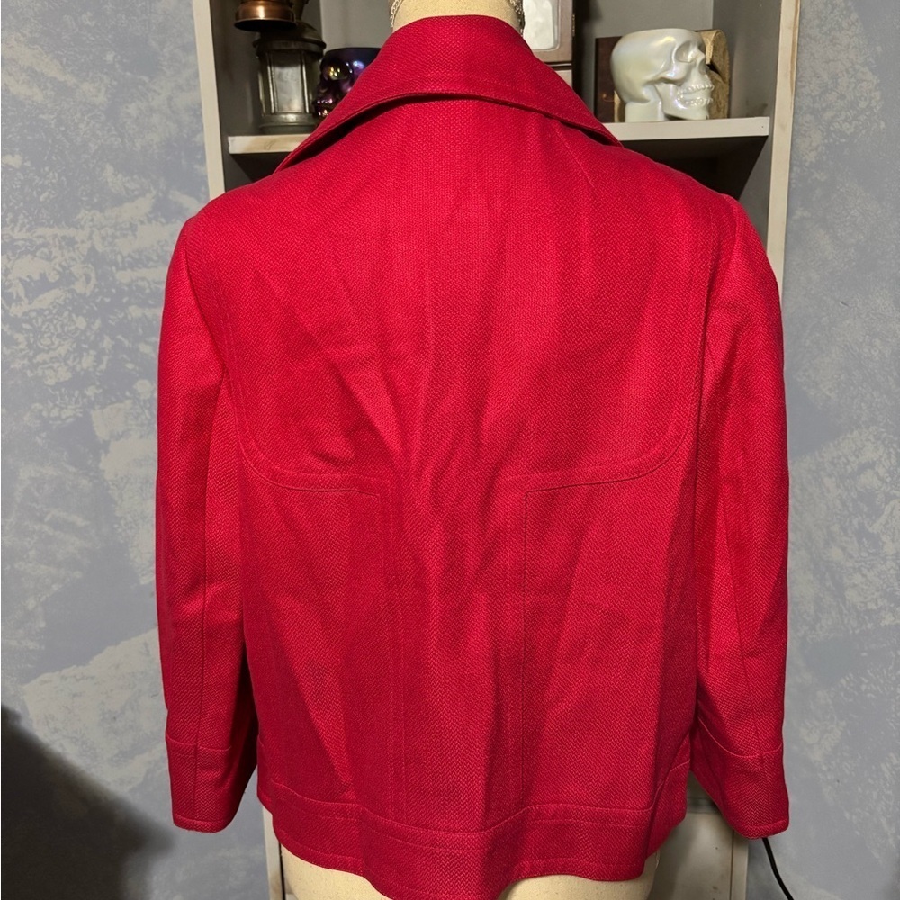 Vintage Nygard Red Linen Blazer Cropped Button Jacket Size 10 - Picture 9 of 15
